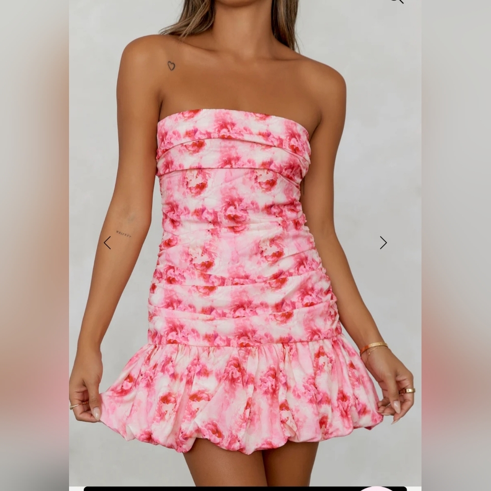 Hello Molly Petals Springled Strapless  Pink Mini Dress Size US 4